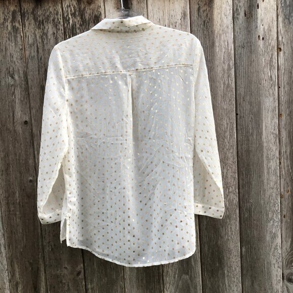 aerie Sheer Gold Polka Dot Long Sleeve Blouse Button Down Medium - Picture 4 of 7
